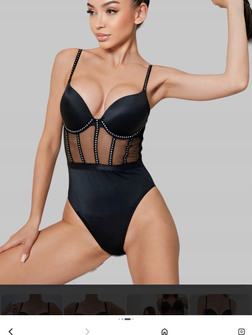 Victoria's Secret Black Stud-Trim Underwire Bodysuit Bandeau